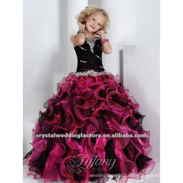 New arrival beaded tiered ball gown ruffled black purple custom-made pageant flower girl dress CWFaf4587